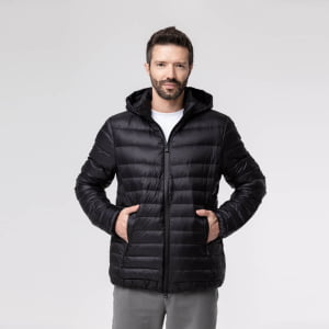 Jaqueta Masculina Puffer Spesso Metallico de Pluma Com Capuz Removível - 072 Preto