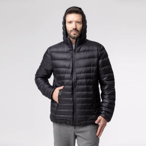 Jaqueta Masculina Puffer Spesso Metallico de Pluma Com Capuz Removível - 072 Preto