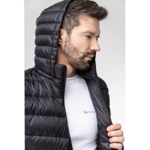 Jaqueta Masculina Puffer Spesso Metallico de Pluma Com Capuz Removível - 072 Preto