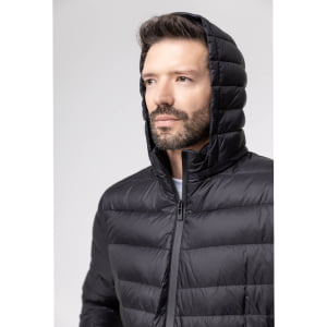 Jaqueta Masculina Puffer Spesso Metallico de Pluma Com Capuz Removível - 072 Preto