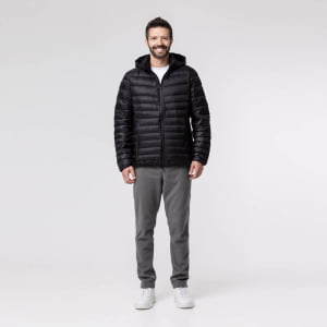 Jaqueta Masculina Puffer Spesso Metallico de Pluma Com Capuz Removível - 072 Preto