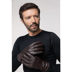Luva Térmica Masculina Touch Screen em Couro Legítimo - 1001 Café