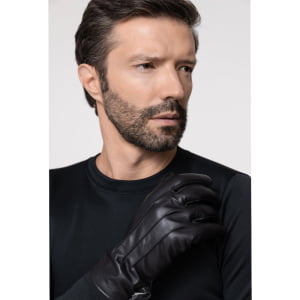 Luva Térmica Masculina Touch Screen em Couro Legítimo - 1001 Preto