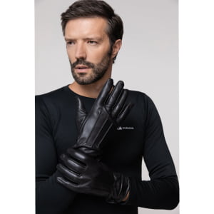 Luva Térmica Masculina Touch Screen em Couro Legítimo - 1001 Preto