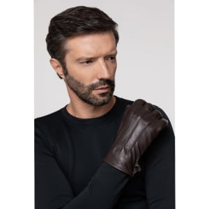 Luva Térmica Masculina Touch Screen em Couro Legítimo Forrada com Lâ - 2001 Café