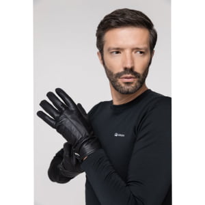 Luva Térmica Masculina Touch Screen em Couro Legítimo Forrada com Lâ - 2001 Preto