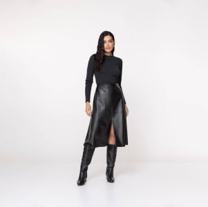 Saia Feminina em Courino Forrada - 2510 Preto
