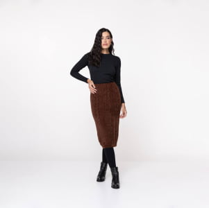 Saia Feminina em Tricô Fio Nuvem - 25280 Marrom