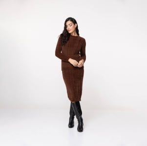 Saia Feminina em Tricô Fio Nuvem - 25280 Marrom