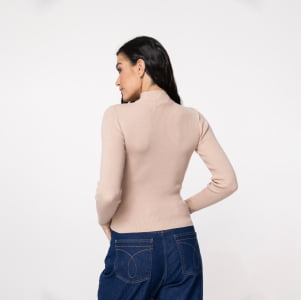 Suéter Feminino em Tricô Canelado Gola Alta - 25116 Bege