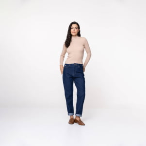 Suéter Feminino em Tricô Canelado Gola Alta - 25116 Bege