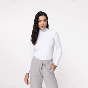 Suéter Feminino em Tricô Canelado Gola Alta - 25116 Off White