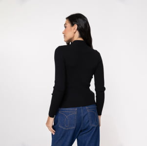 Suéter Feminino em Tricô Canelado Gola Alta - 25116 Preto