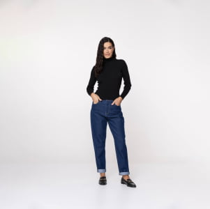 Suéter Feminino em Tricô Canelado Gola Alta - 25116 Preto