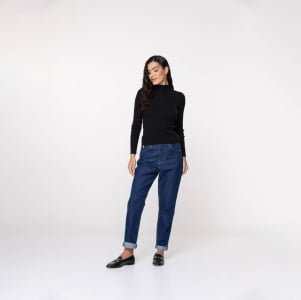 Suéter Feminino em Tricô Canelado Gola Alta - 25116 Preto