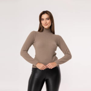 Suéter Feminino em Tricô Pluma Gola Alta - 25114 Chocolate