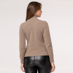 Suéter Feminino em Tricô Pluma Gola Alta - 25114 Chocolate