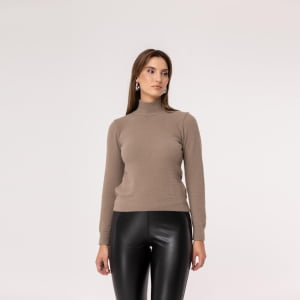 Suéter Feminino em Tricô Pluma Gola Alta - 25114 Chocolate