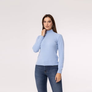 Suéter Feminino em Tricô Pluma Gola Alta - 25114 Azul Celeste
