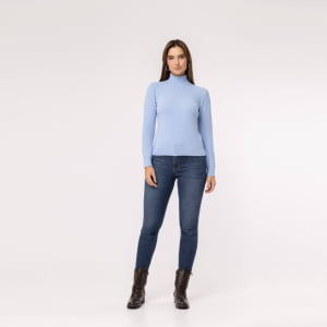 Suéter Feminino em Tricô Pluma Gola Alta - 25114 Azul Celeste