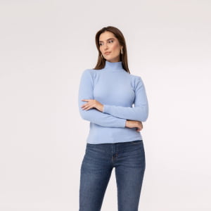 Suéter Feminino em Tricô Pluma Gola Alta - 25114 Azul Celeste