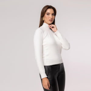 Suéter Feminino em Tricô Pluma Gola Alta - 25114 Off White