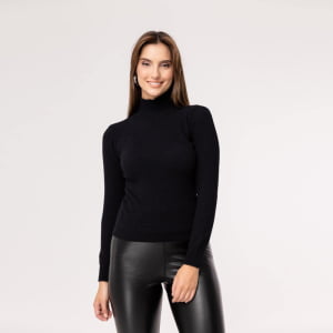 Suéter Feminino em Tricô Pluma Gola Alta - 25114 Preto