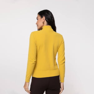 Suéter Feminino em Tricô Pluma Gola Alta - 25114 Mostarda