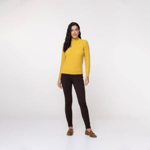 Suéter Feminino em Tricô Pluma Gola Alta - 25114 Mostarda