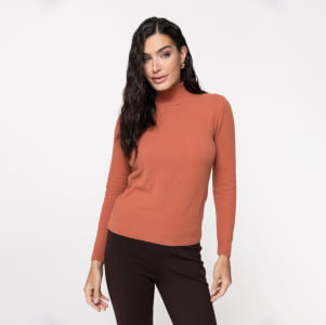 Suéter Feminino em Tricô Pluma Gola Alta - 25114 Terracota