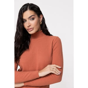 Suéter Feminino em Tricô Pluma Gola Alta - 25114 Terracota