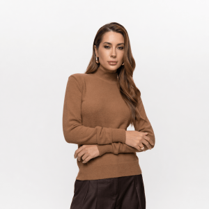 Suéter Feminino em Tricô Pluma Gola Alta - 26141 Marrom Bronze