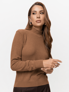 Suéter Feminino em Tricô Pluma Gola Alta - 26141 Marrom Bronze