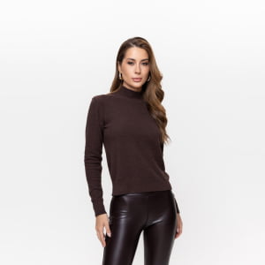 Suéter Feminino em Tricô Pluma Gola Alta - 26141 Marrom Expresso