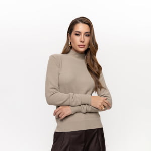 Suéter Feminino em Tricô Pluma Gola Alta - 26141 Bege