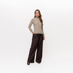 Suéter Feminino em Tricô Pluma Gola Alta - 26141 Bege