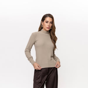 Suéter Feminino em Tricô Pluma Gola Alta - 26141 Bege