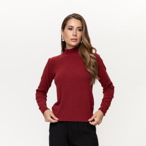 Suéter Feminino em Tricô Pluma Gola Alta - 26141 Vermelho Marsala