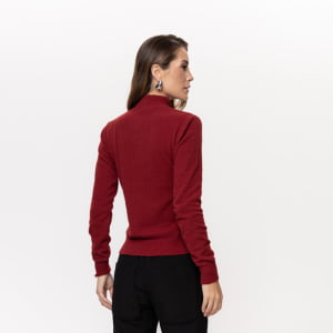 Suéter Feminino em Tricô Pluma Gola Alta - 26141 Vermelho Marsala