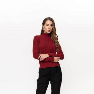 Suéter Feminino em Tricô Pluma Gola Alta - 26141 Vermelho Marsala
