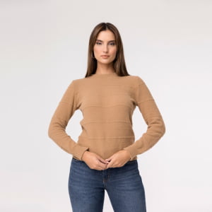 Sueter Feminino em Tricô Pluma Gola Redonda - 24162 Caramelo