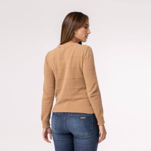 Suéter Feminino em Tricô Pluma Gola Redonda - 24162 Bege Camel