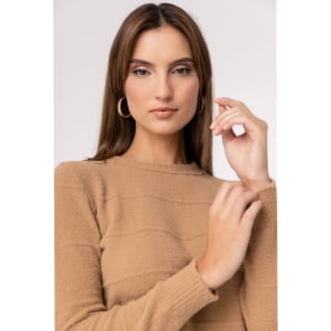 Suéter Feminino em Tricô Pluma Gola Redonda - 24162 Bege Camel