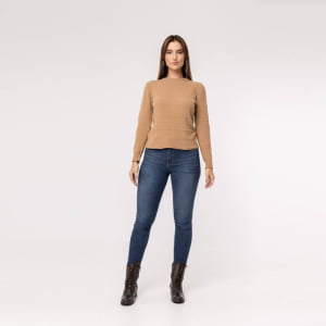 Suéter Feminino em Tricô Pluma Gola Redonda - 24162 Bege Camel
