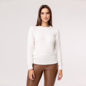 Sueter Feminino em Tricô Pluma Gola Redonda - 24162 Off White