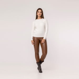 Suéter Feminino em Tricô Pluma Gola Redonda - 24162 Off White