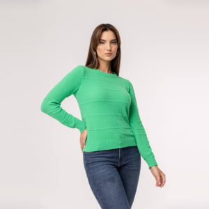 Sueter Feminino em Tricô Pluma Gola Redonda - 24162 Verde