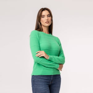 Suéter Feminino em Tricô Pluma Gola Redonda - 24162 Verde